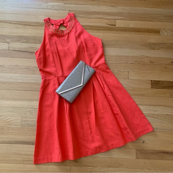 Coral Fit & Flare Summer Cocktail Dress-Size 18 - Picture 1 of 15